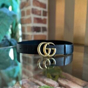 GUCCI GG Wide Marmont Black Textured Leather Belt SZ 90/36